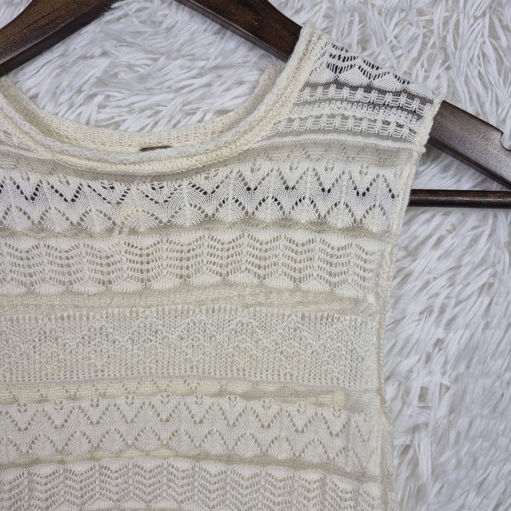 Free People Lace Crochet Ivory Sleeveless Semi Sheer Top Assymetric Sz S Boho - Picture 3 of 8